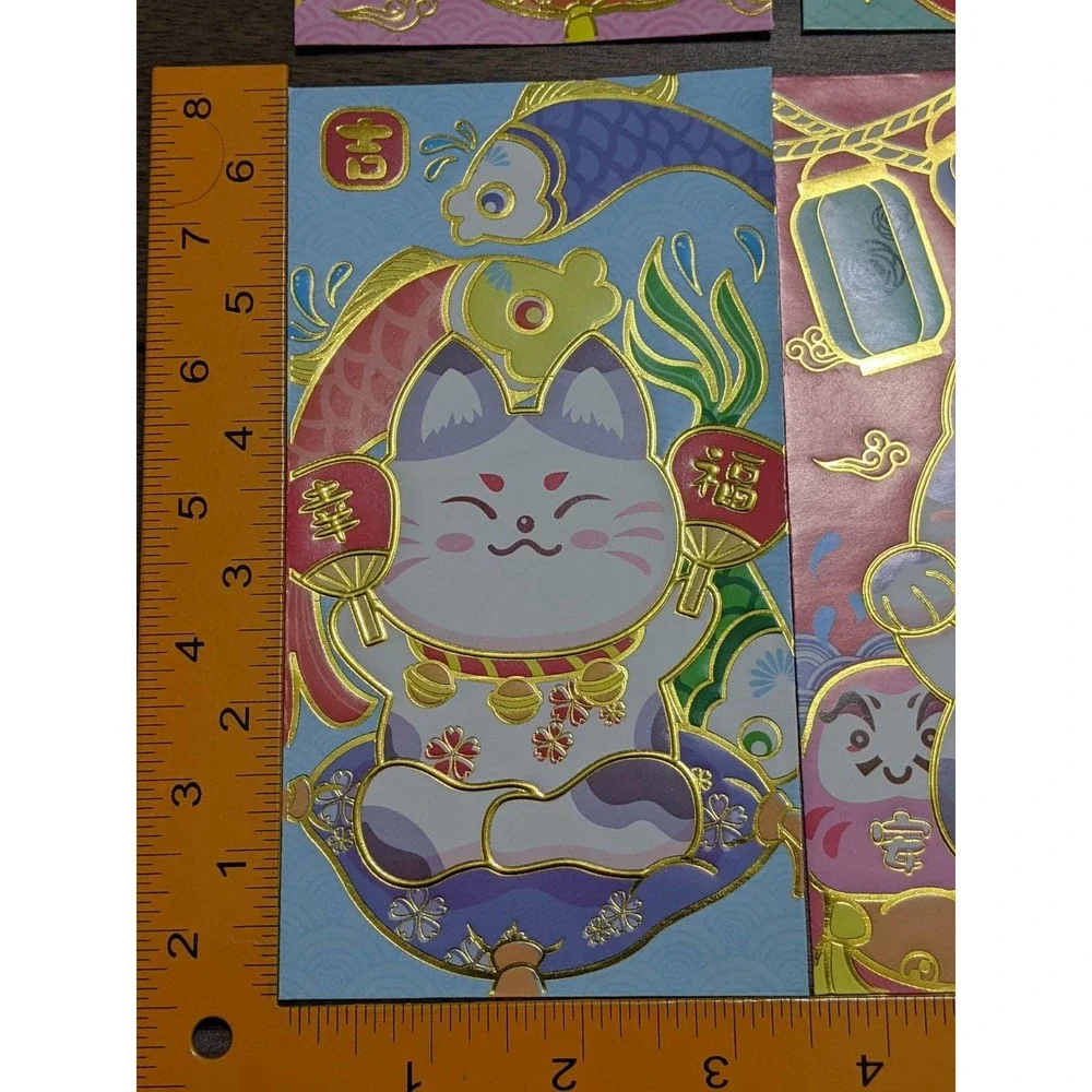 4/$20 Lucky Cat Red Envelopes Chinese Celebration Maneki Neko Money Gift Pouches